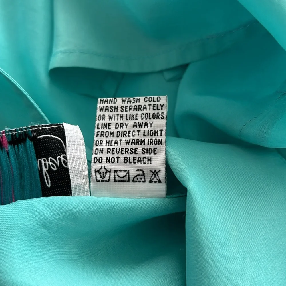 Diane Von Furstenberg the color authority aqua Silk Tunic Blouse Sz L